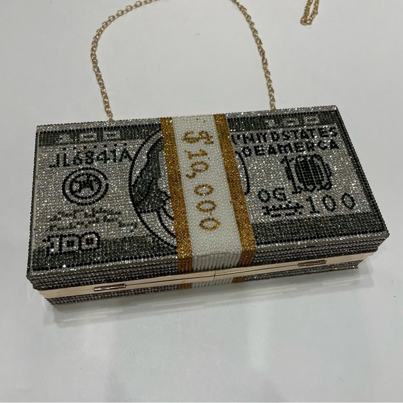 Crystal Money Clutch Bag with shoulder strap. NWT. Rhinestone. Calessa. - Picture 2 of 12